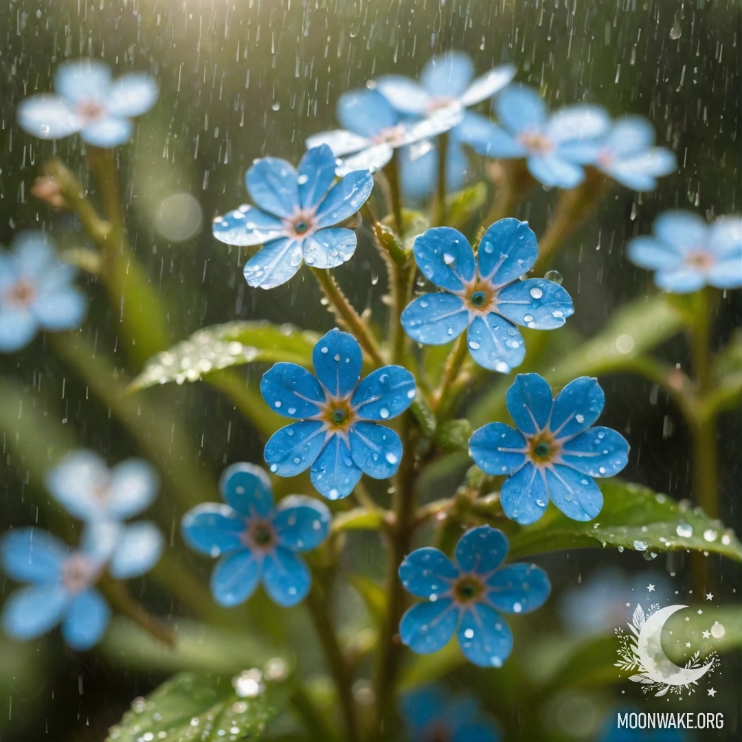 Aquamarine Forget-Me-Nots in Rain A cluster of aquamarine forget-me-nots glistening in the rain.