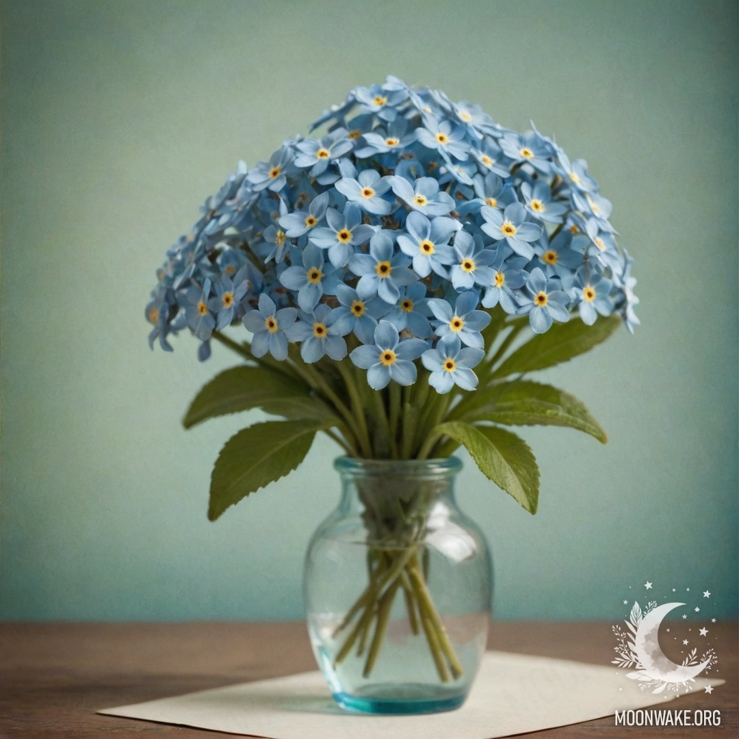 Aquamarine Forget-Me-Nots in a Vintage Vase A vintage vase filled with delicate aquamarine forget-me-nots.