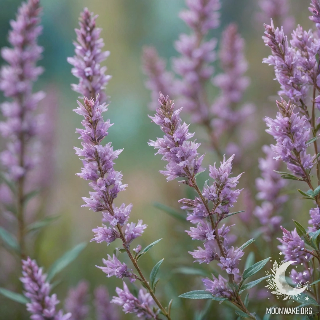 A peaceful scene featuring aquamarine heather embellished with rhinestones.