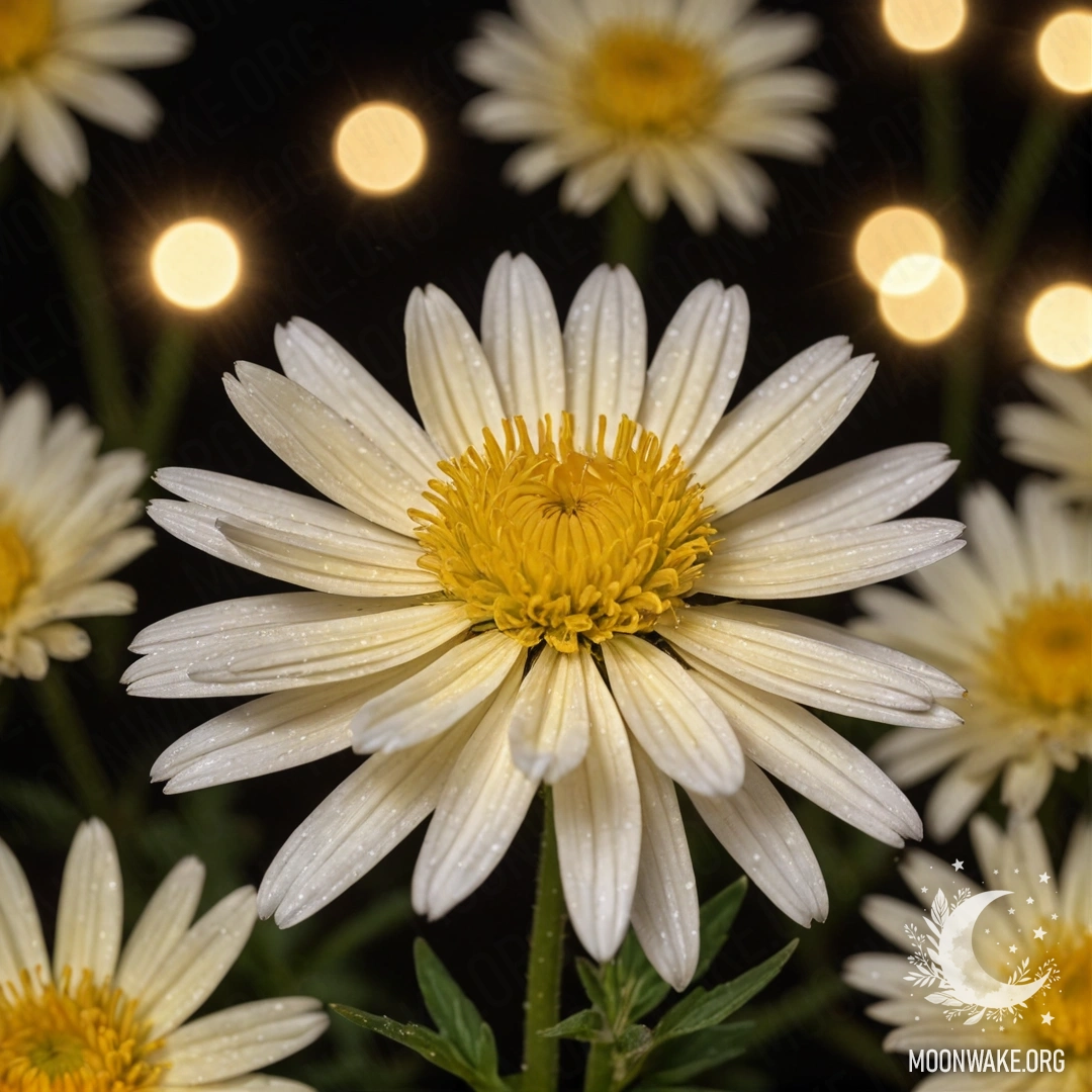 Beautiful Aster at Night A beautiful aster against a cream-yellow night background.