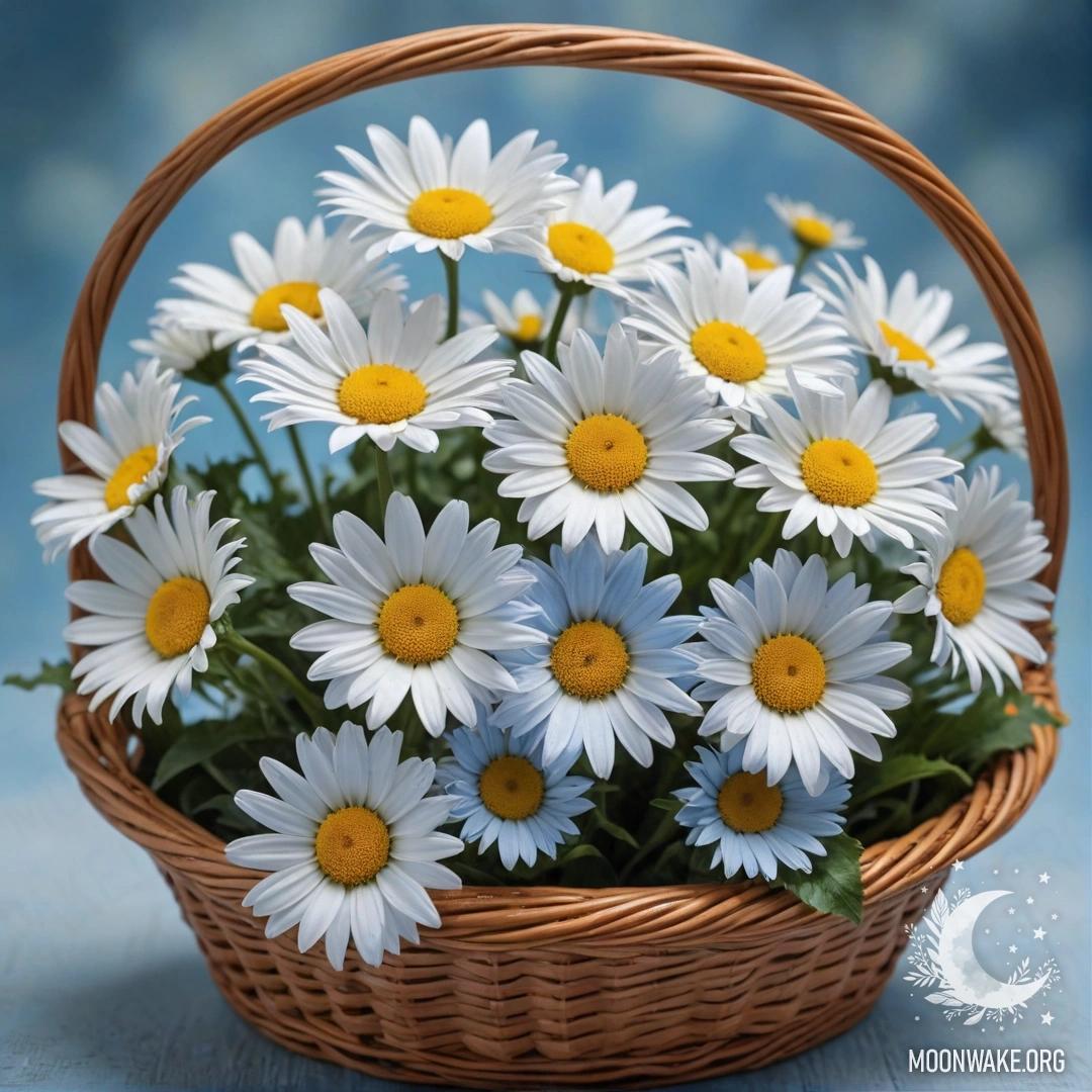 A beautiful daisy resting in a blue basket, showcasing vivid colors.