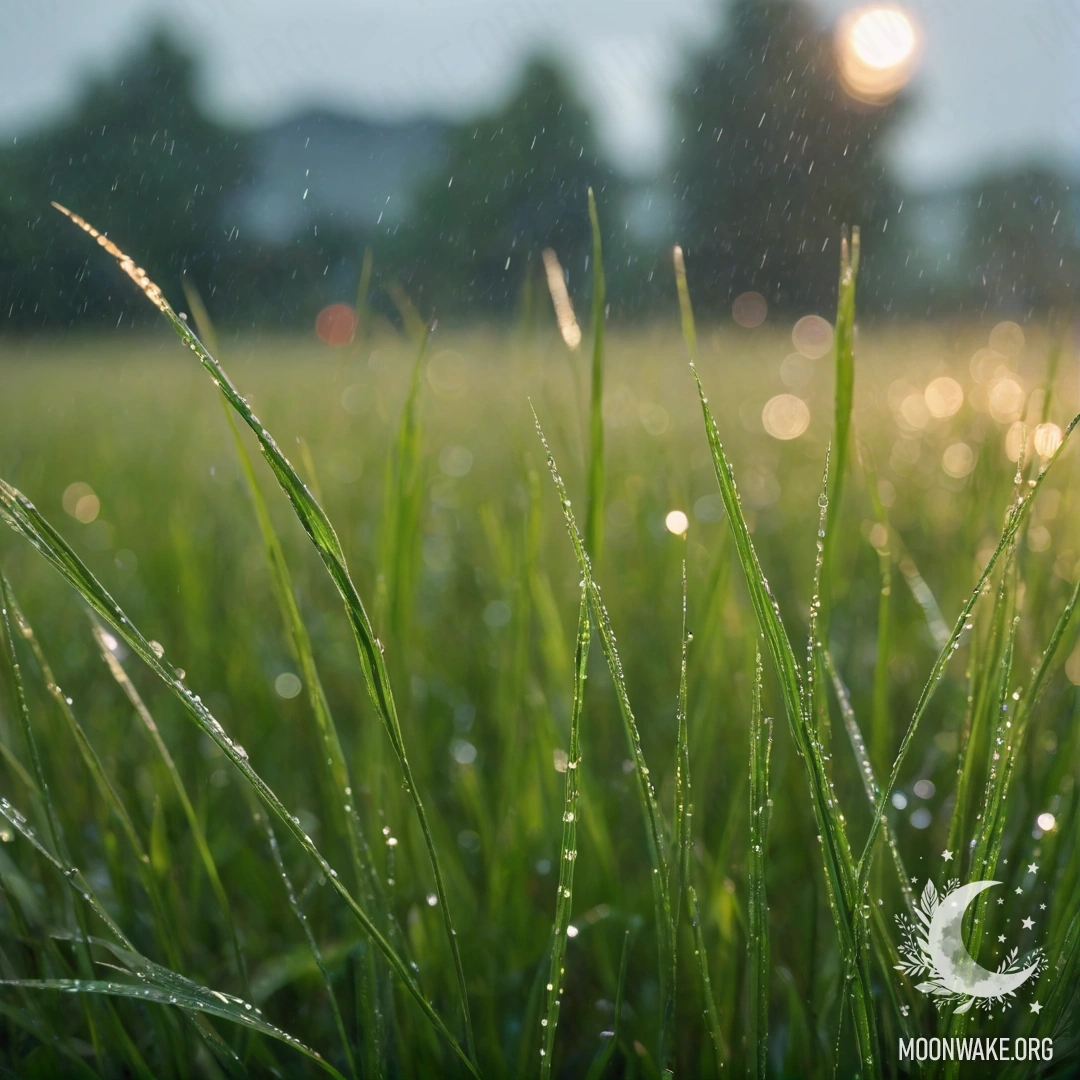 Beautiful Field Grass in the Rain Close-up of beautiful grass in a field against a bokeh sky with raindrops.