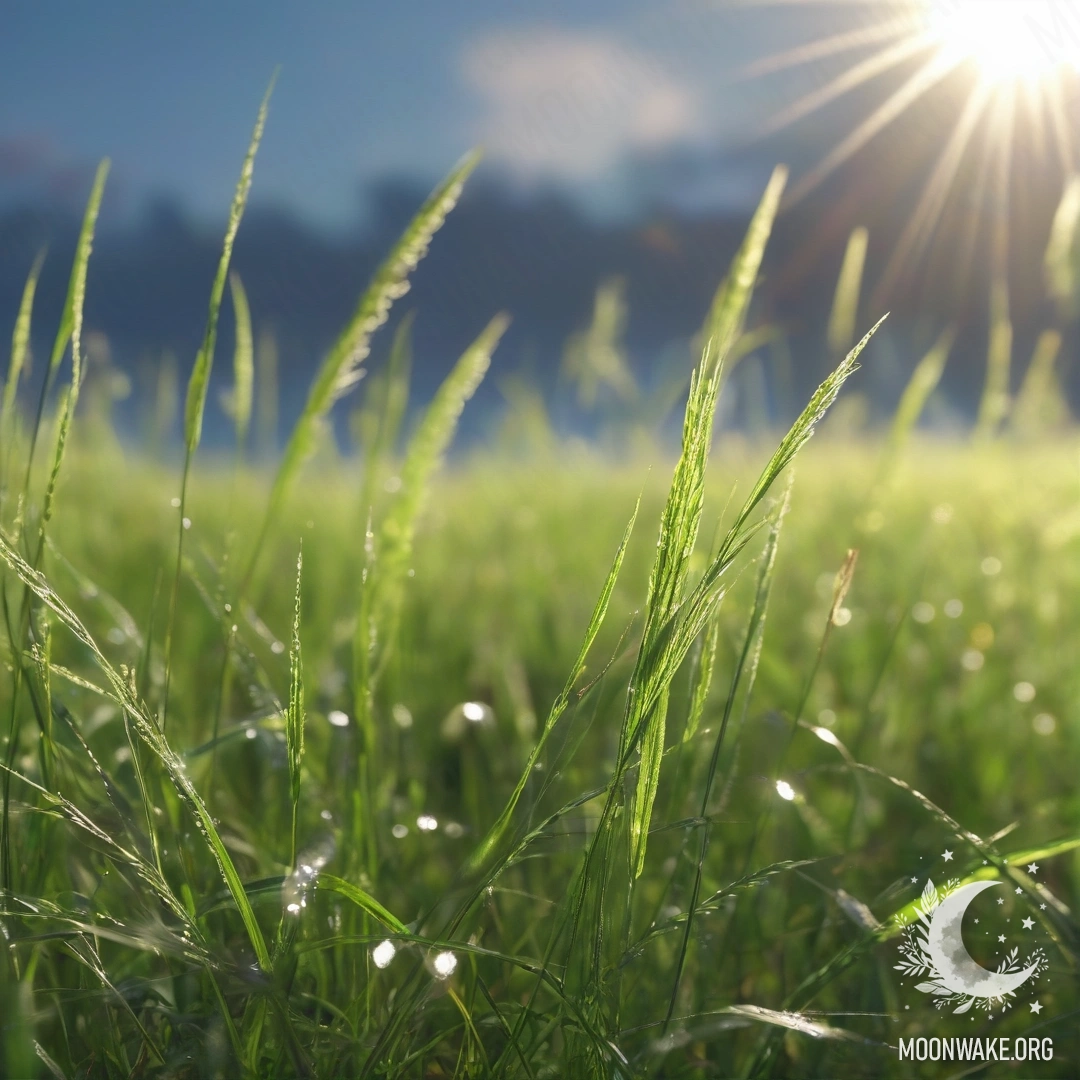 Beautiful Grass Field Under Bokeh Sky Close-up view of vibrant green grass against a bokeh sky with lens flares.
