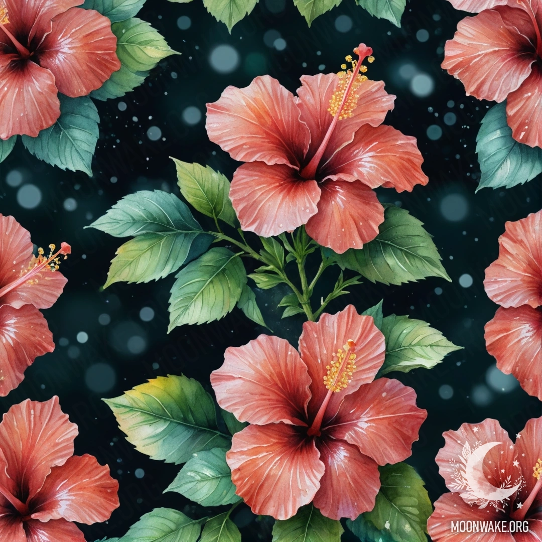 Enchanting Night Hibiscus in Mint Hues A beautiful hibiscus flower glowing at night, adorned with mint-colored sequins.