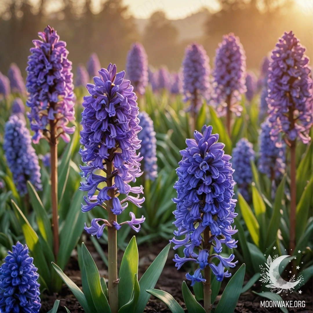 A beautiful green hyacinth in front of a sunset background.