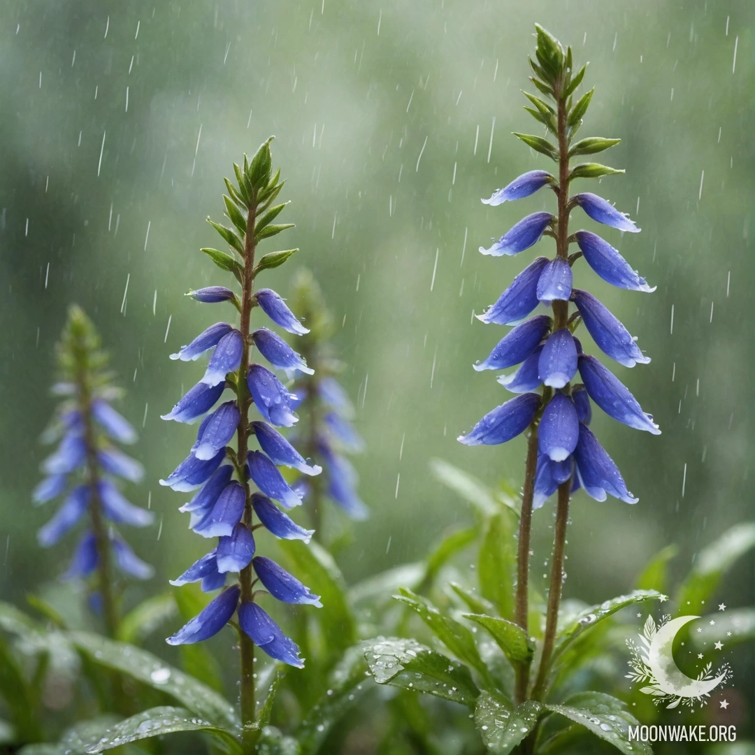 Beautiful Lobelia in Lime A delicate watercolor painting of lobelia flowers under rain, in lime color.