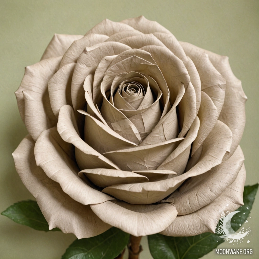A delicate rose made of paper, showcasing intricate folds and details.