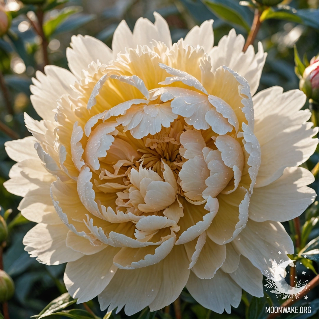 Beautiful Peony in Frost A beautiful peony in cream yellow color covered in frost, illuminated by sunlight.