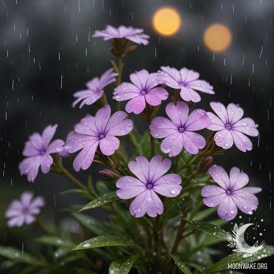 Beautiful Phlox in the Misty Rain Phlox flowers in gold color in the mist and rain at night