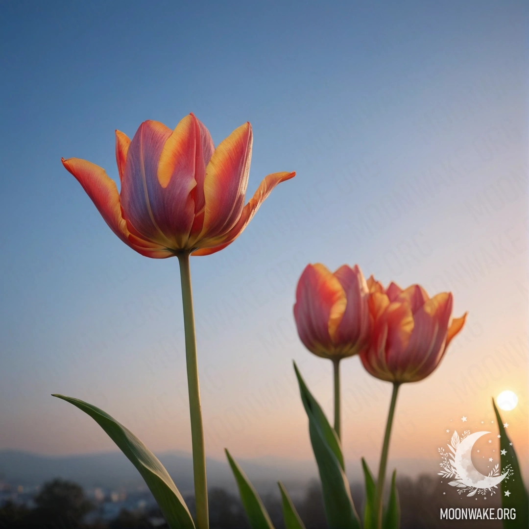 Beautiful Tulip in Mist at Sunset A beautiful tulip emerging from mist with a sunset backdrop.