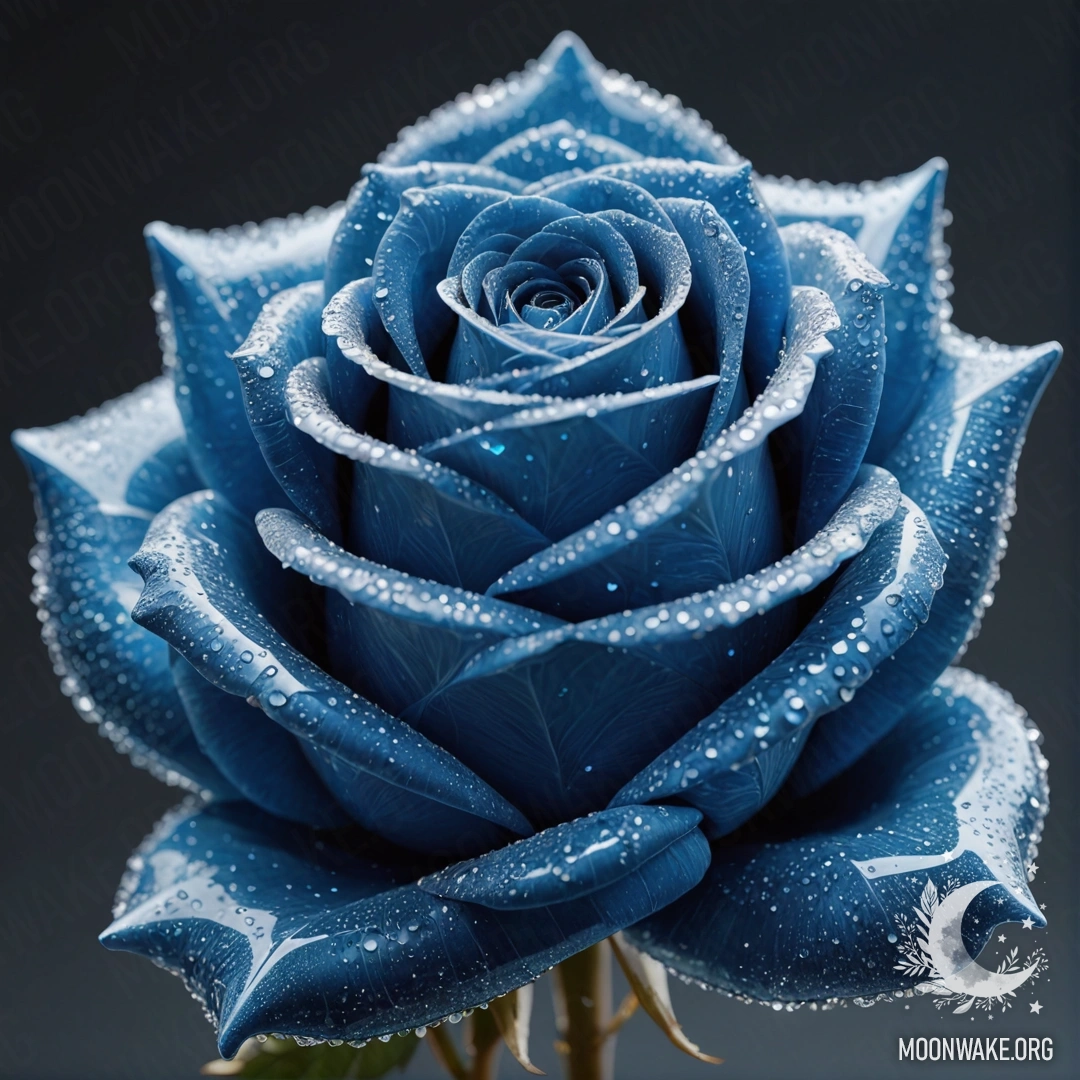 A blue crystal shaped like a rose, shimmering with elegance.