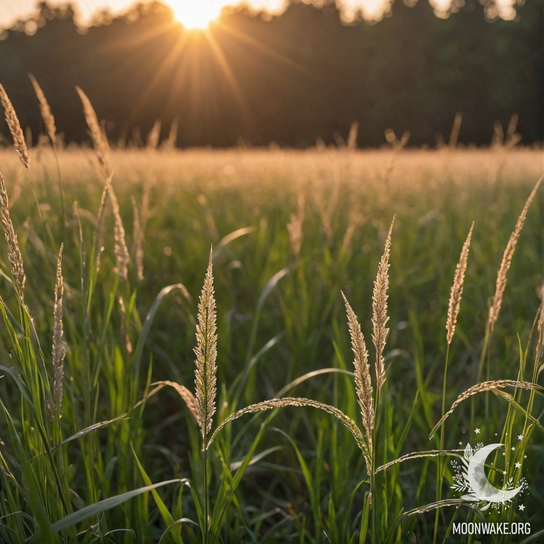 Bokeh Forest at Sunset Close-up of beautiful grass in a field with a blurred forest background during sunset.