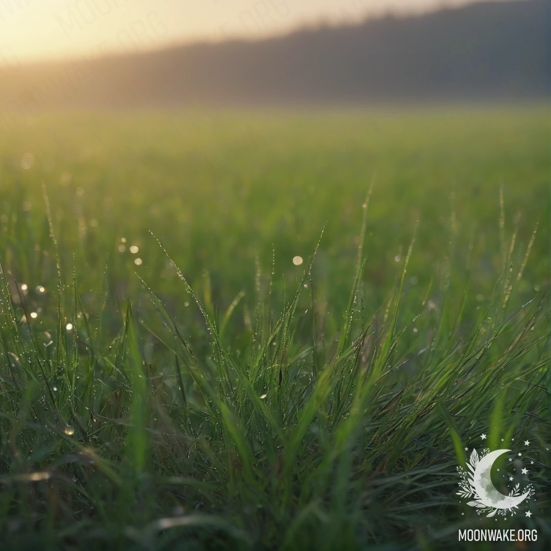Bokeh Grass at Sunset Close-up view of grass in a field with a bokeh background and fog during sunset, with raindrops glimmering.
