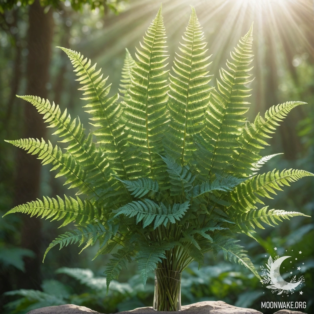 A serene bouquet of aquamarine ferns bathed in sunny rays.