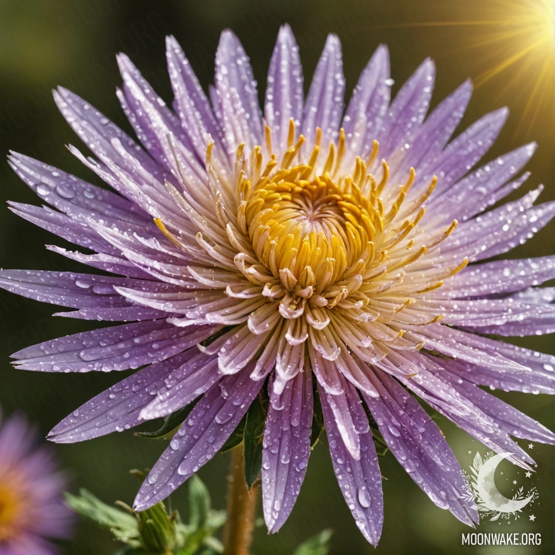 Calm Aster with Yellow Color Splash Bouquet A serene aster flower with a web of yellow color splashes surrounding it.