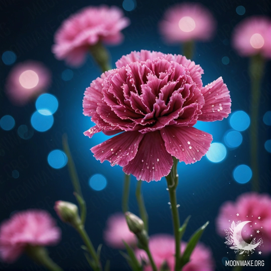 Calm Blue Carnation at Night A serene blue carnation illuminated by night glimmer.