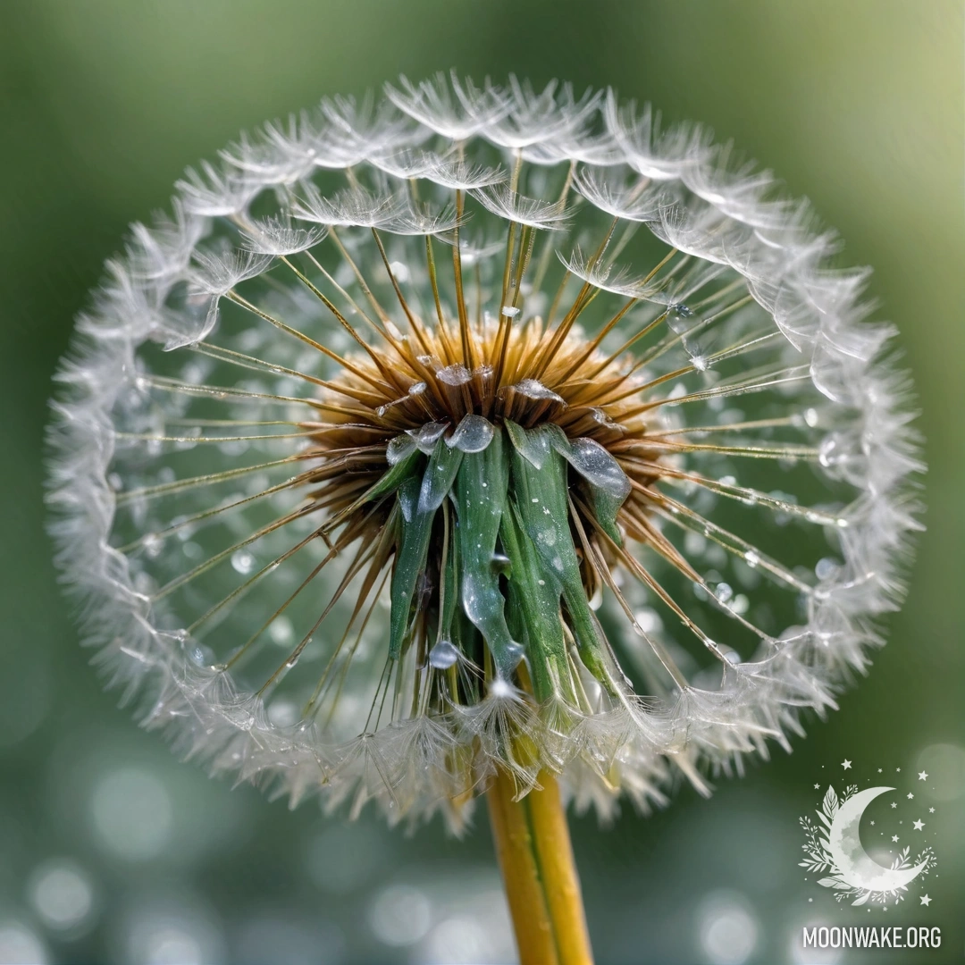 Calm Dandelion in Frost with Rhinestones A calm dandelion covered with frost and adorned with shimmering rhinestones.