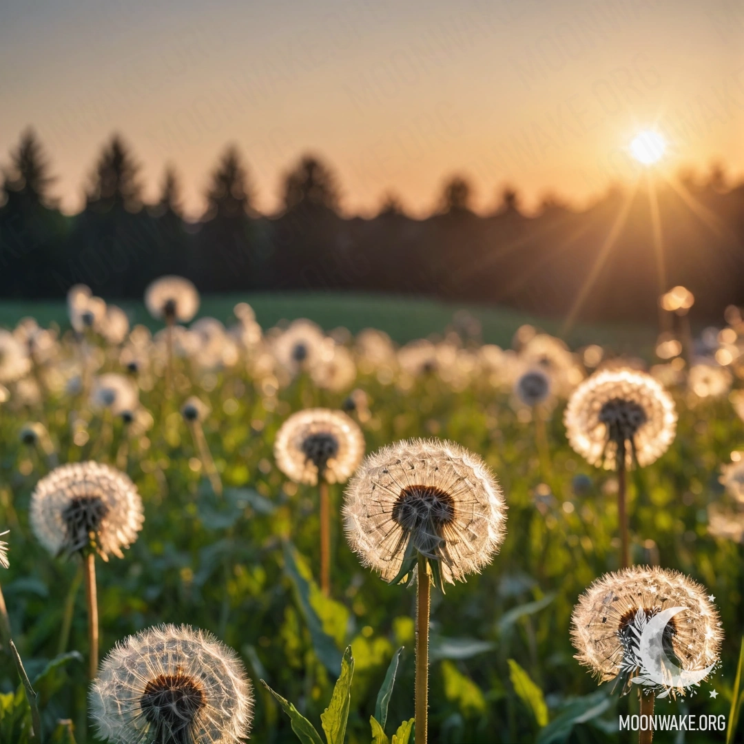 Close-up of dandelions against a blurred sunset sky