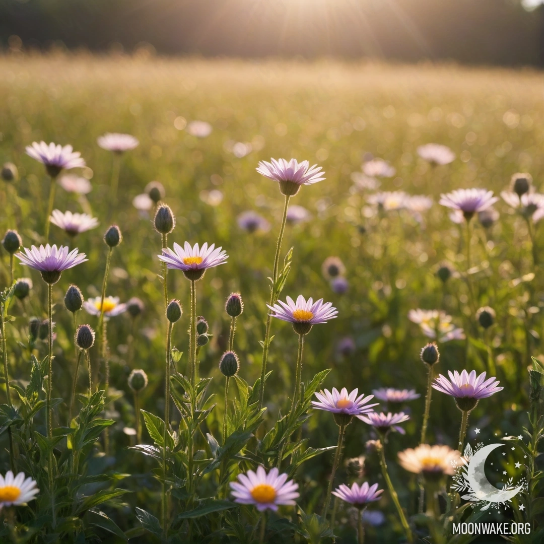 Close-up of delicate flowers in a serene field with a bokeh background.