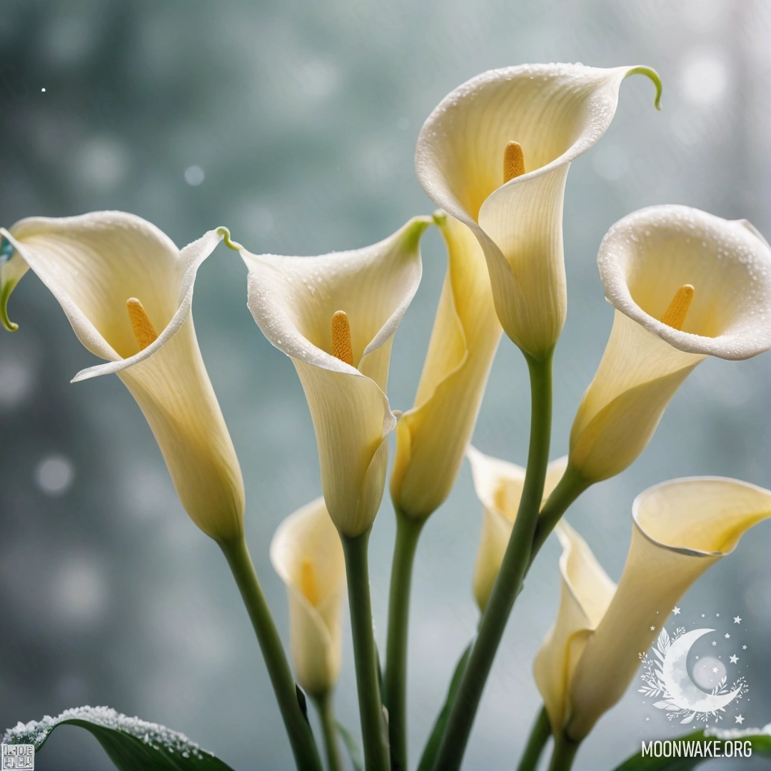 A serene geranium surrounded by fog, illuminated by soft sun rays.