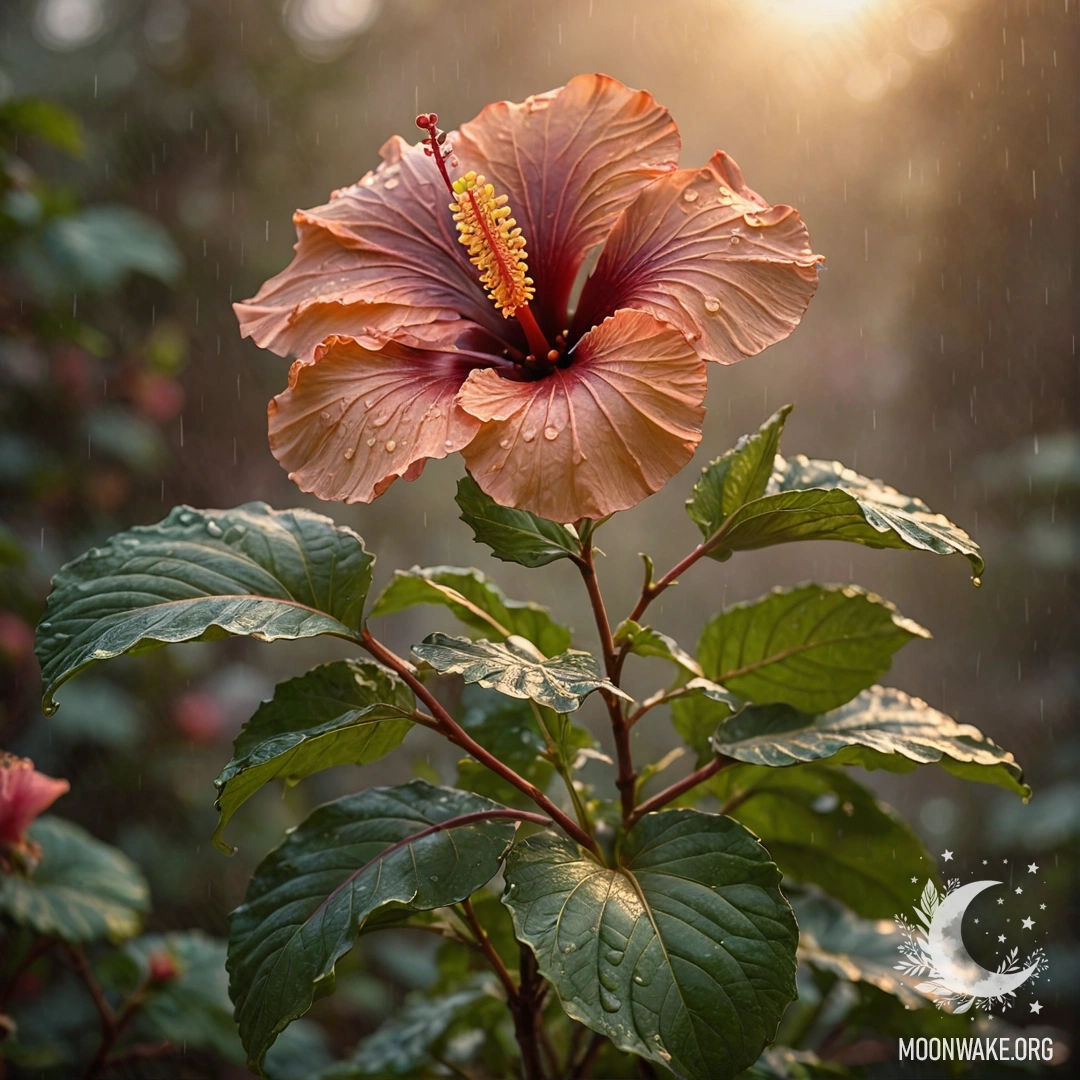 Calm Hibiscus in the Mist at Sunset A bouquet of hibiscus flowers in the mist and rain during sunset, in coffee colors.