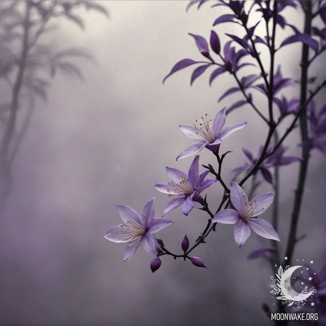 A serene ink wash painting of jasmine flowers surrounded by purple fog.