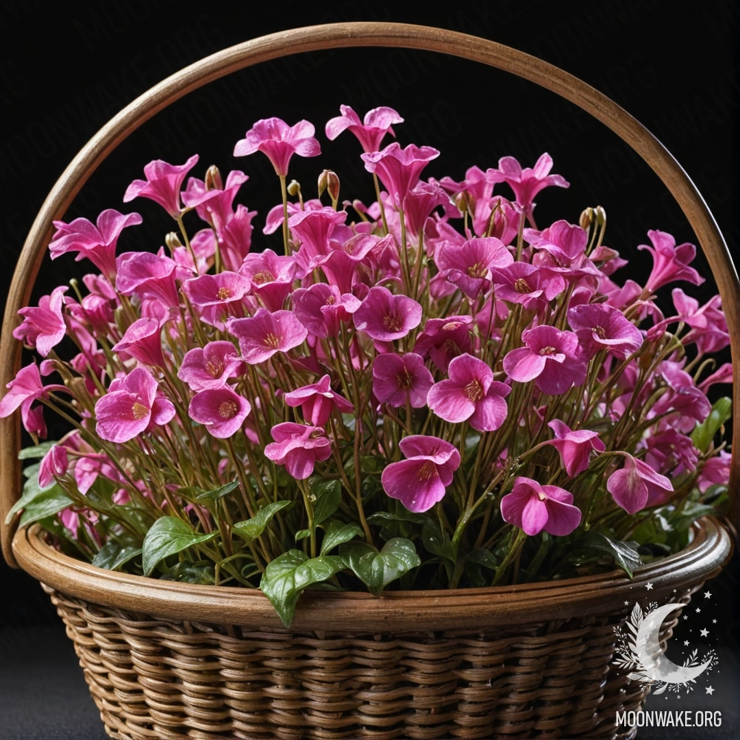 A basket filled with cream yellow lobelia flowers in a misty setting.