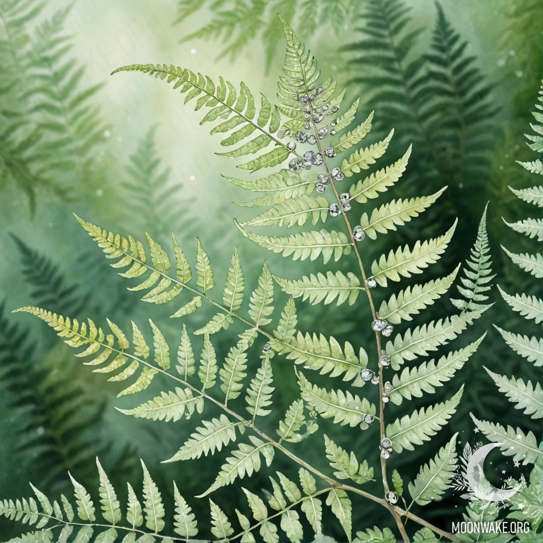 A serene mint-colored fern adorned with sparkling rhinestones.