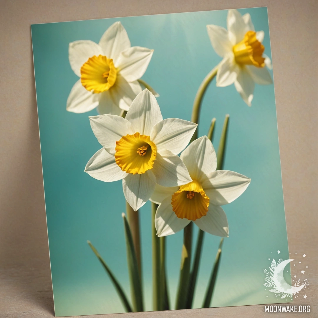 Calm Narcissus in Aquamarine Light A calm narcissus flower illuminated by sunny rays, in aquamarine hues.