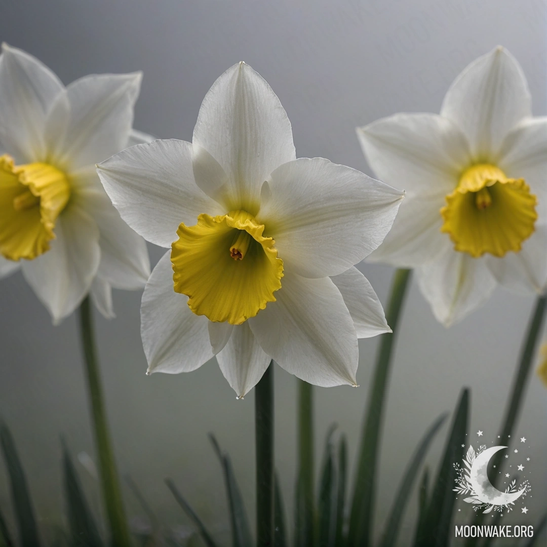 Calm Narcissus in Night Fog A calm narcissus flower surrounded by fog at night, with cream yellow colors.