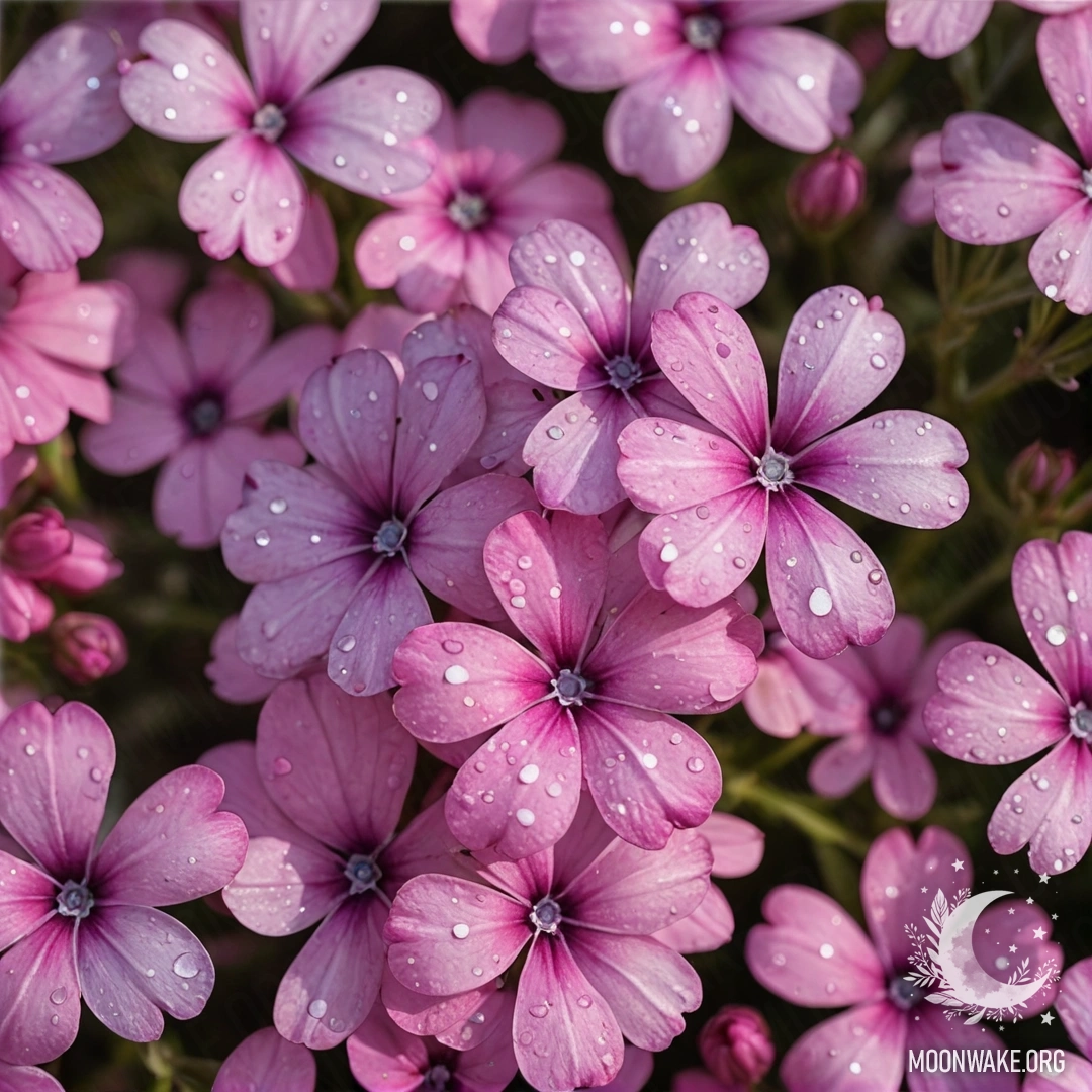 A watercolor painting of calm pink phlox flowers covered in glitter.