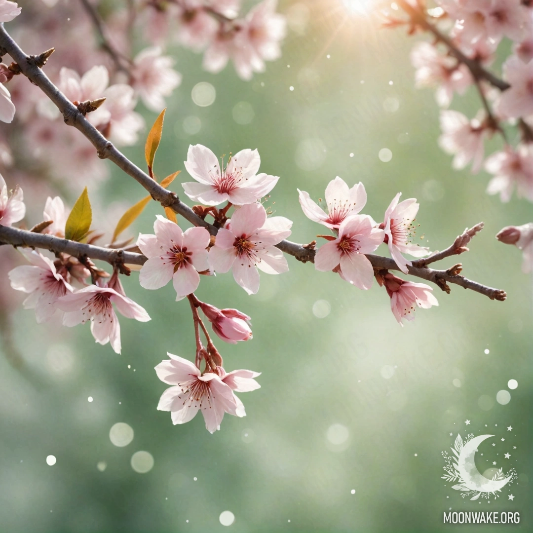 Watercolor painting of a calm background with sakura flowers in sage color.