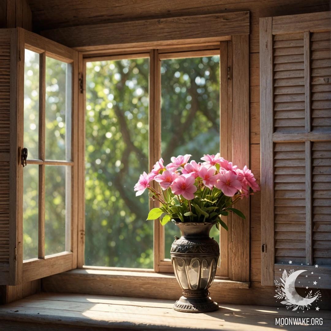A shabby wooden door adorned with twigs and flowers on the handle.