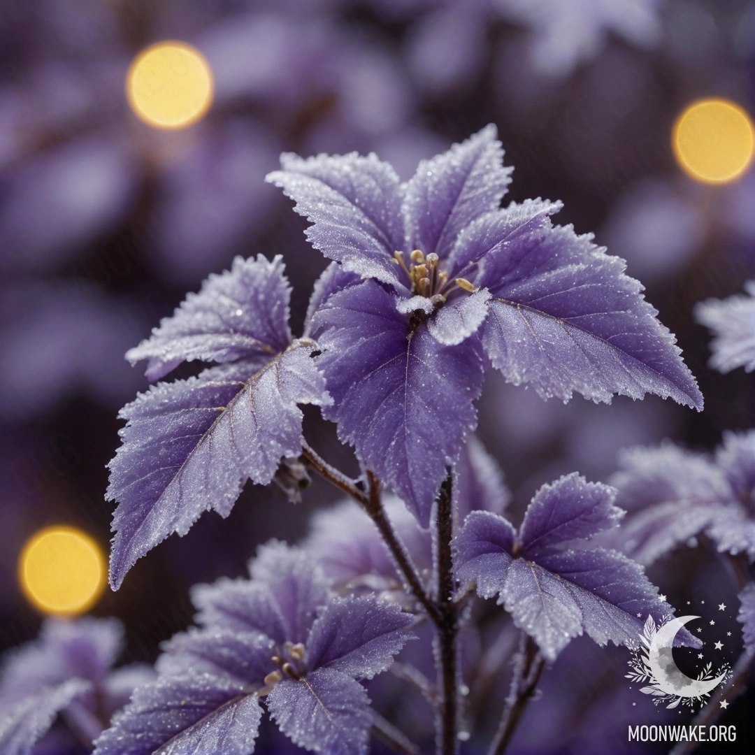 A serene night scene showcasing calm violet frost with sparkling yellow details.