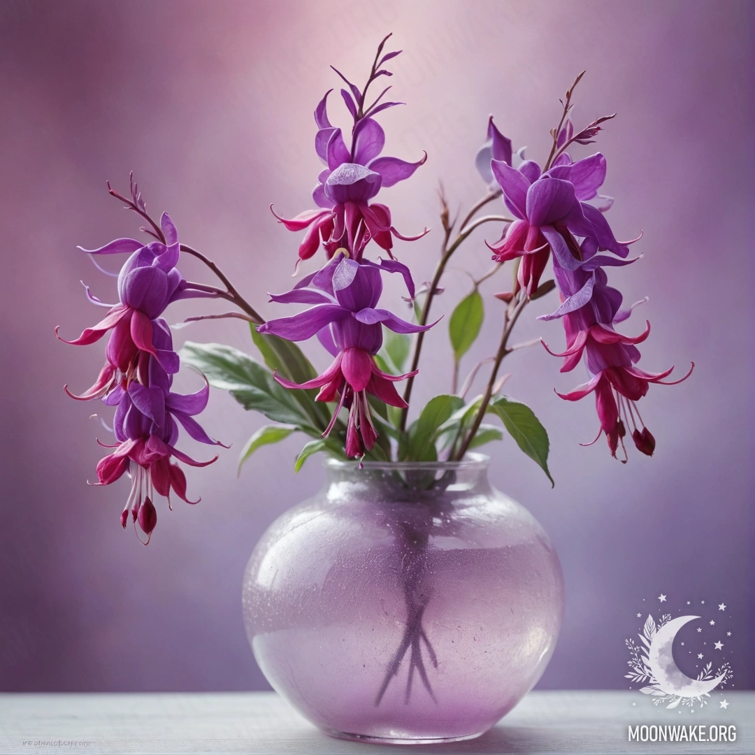 Calm Violet Frosted Floral Arrangement A frosty vase containing calm violet flowers, adorned with fuchsia accents.