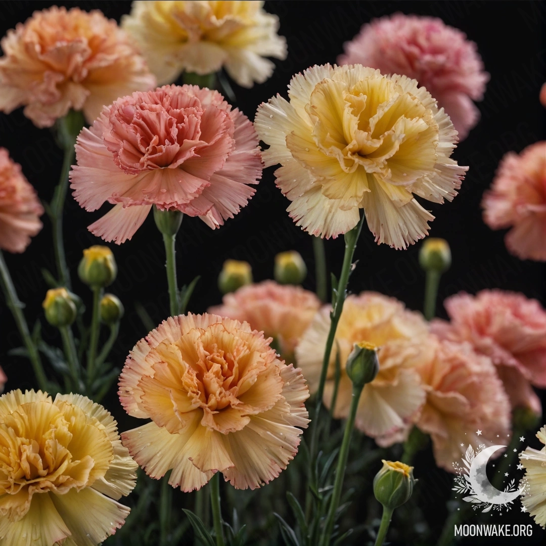 Calm Yellow Carnation in Misty Night A calm yellow carnation surrounded by mist during nighttime.