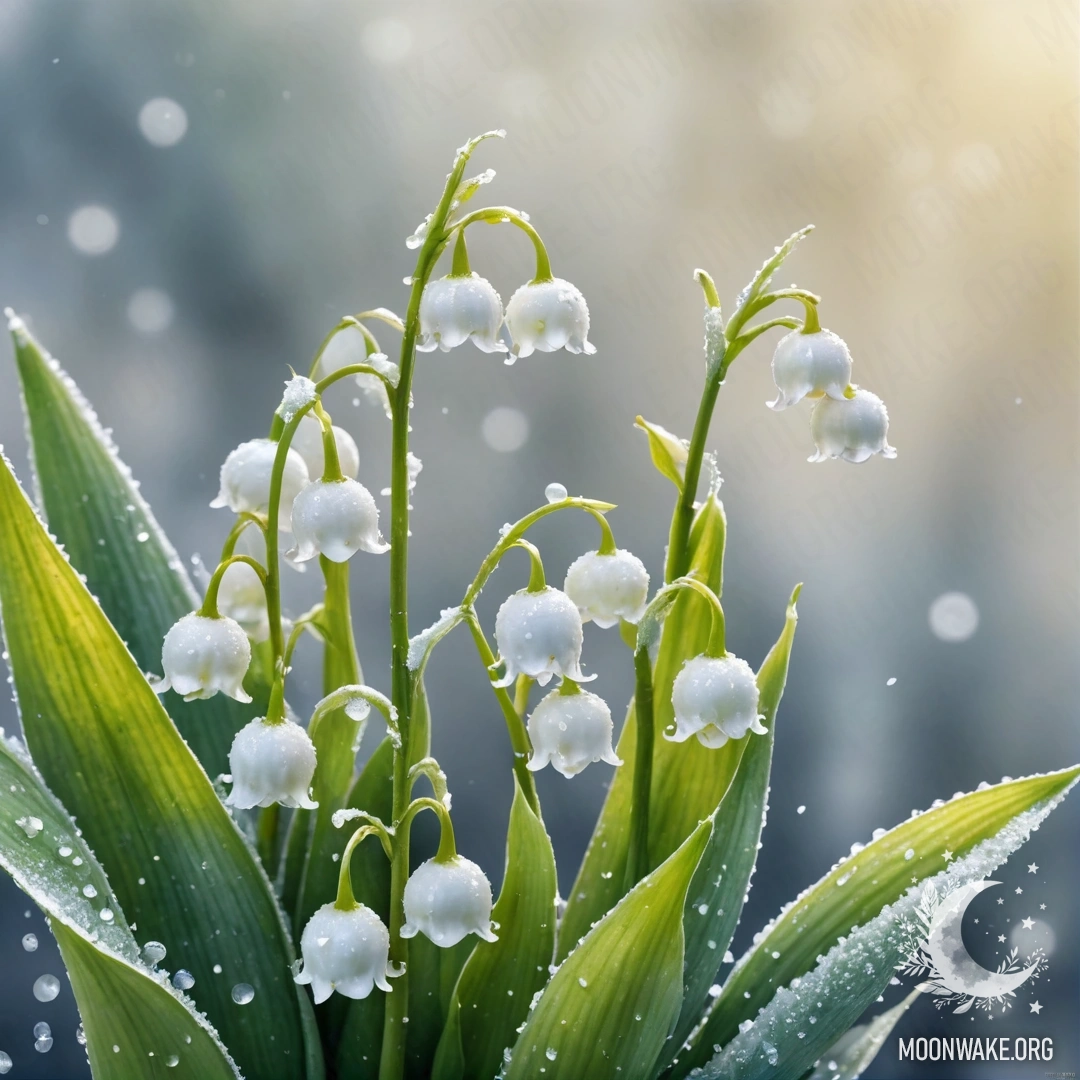 A delicate yellow lily of the valley set against a frosty background.