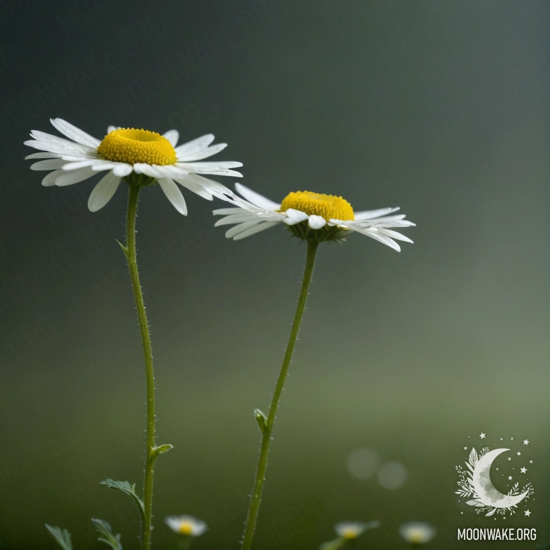 Chamomile in the Night Fog A delicate chamomile flower surrounded by soft fog at night.