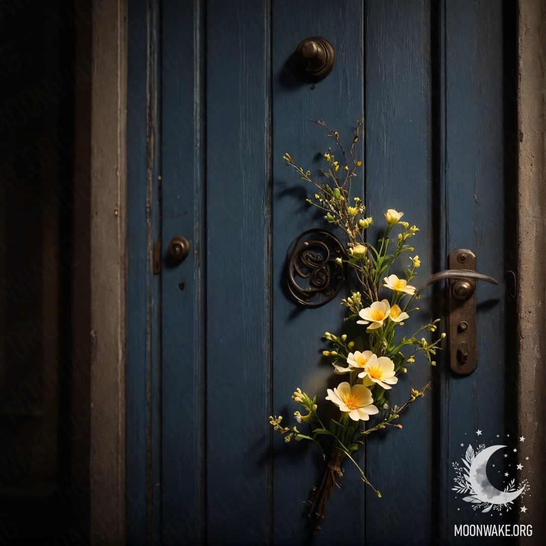 A rustic wooden table with a jar of flowers and a soft bokeh background