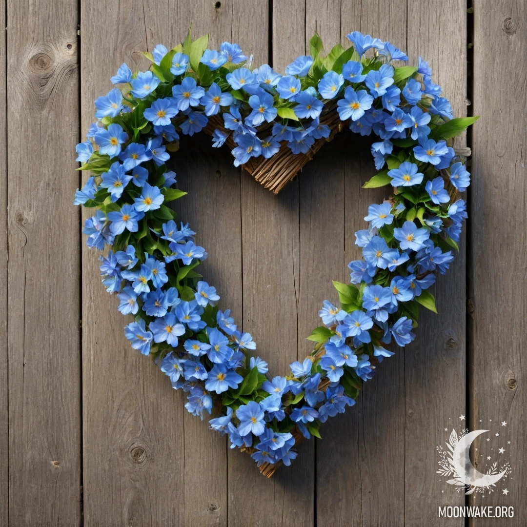 A small burlap bag filled with pansies, hanging on a rustic wooden wall.