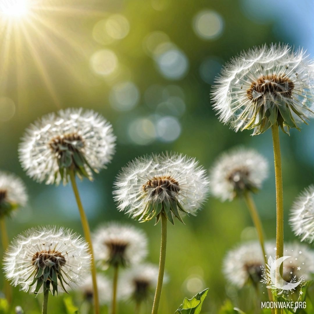 A close-up image of dandelions against a blurred bokeh sky.