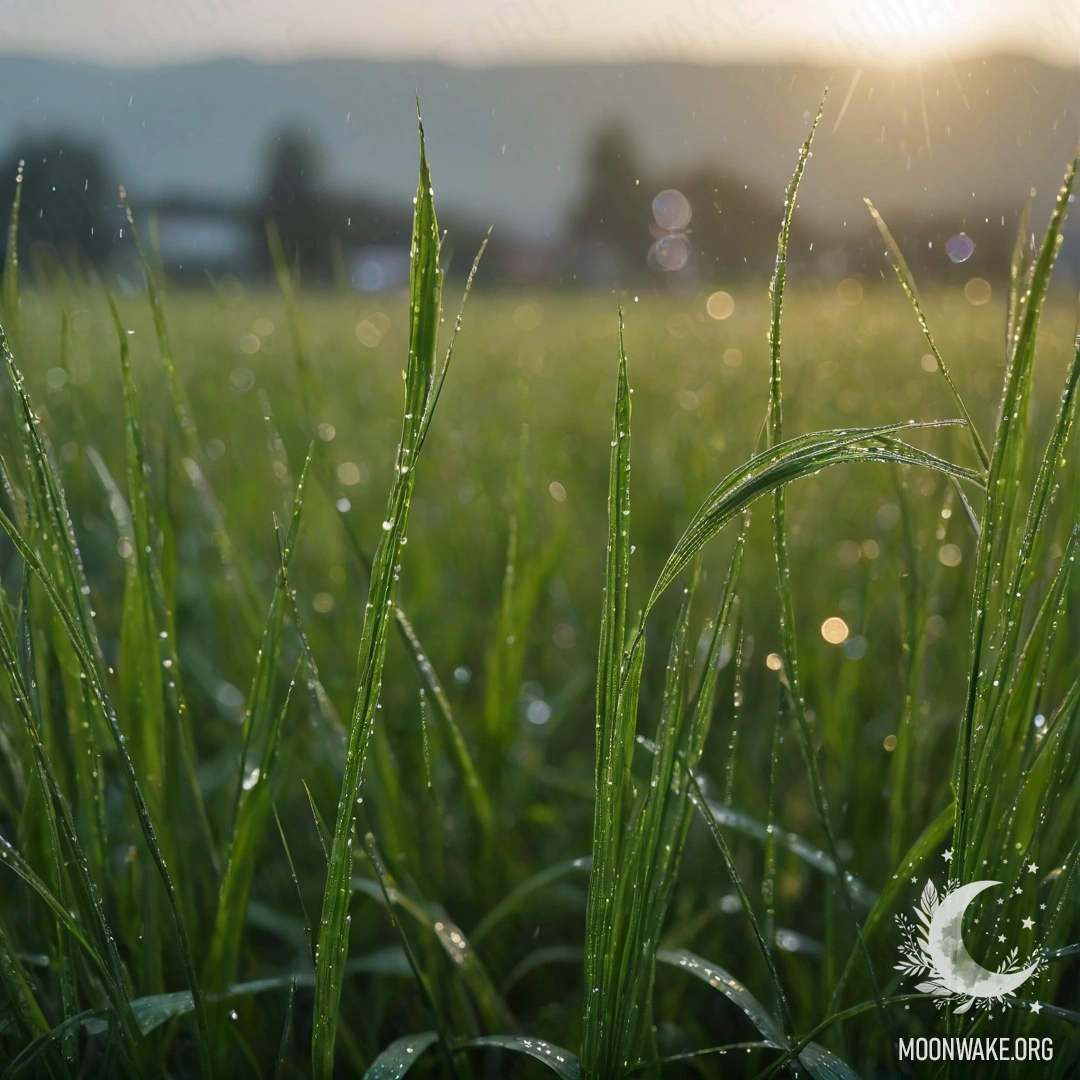 Close-up of Grass Field under Rain and Bokeh Sky A close-up view of grass in a field, with raindrops and a blurred sky.