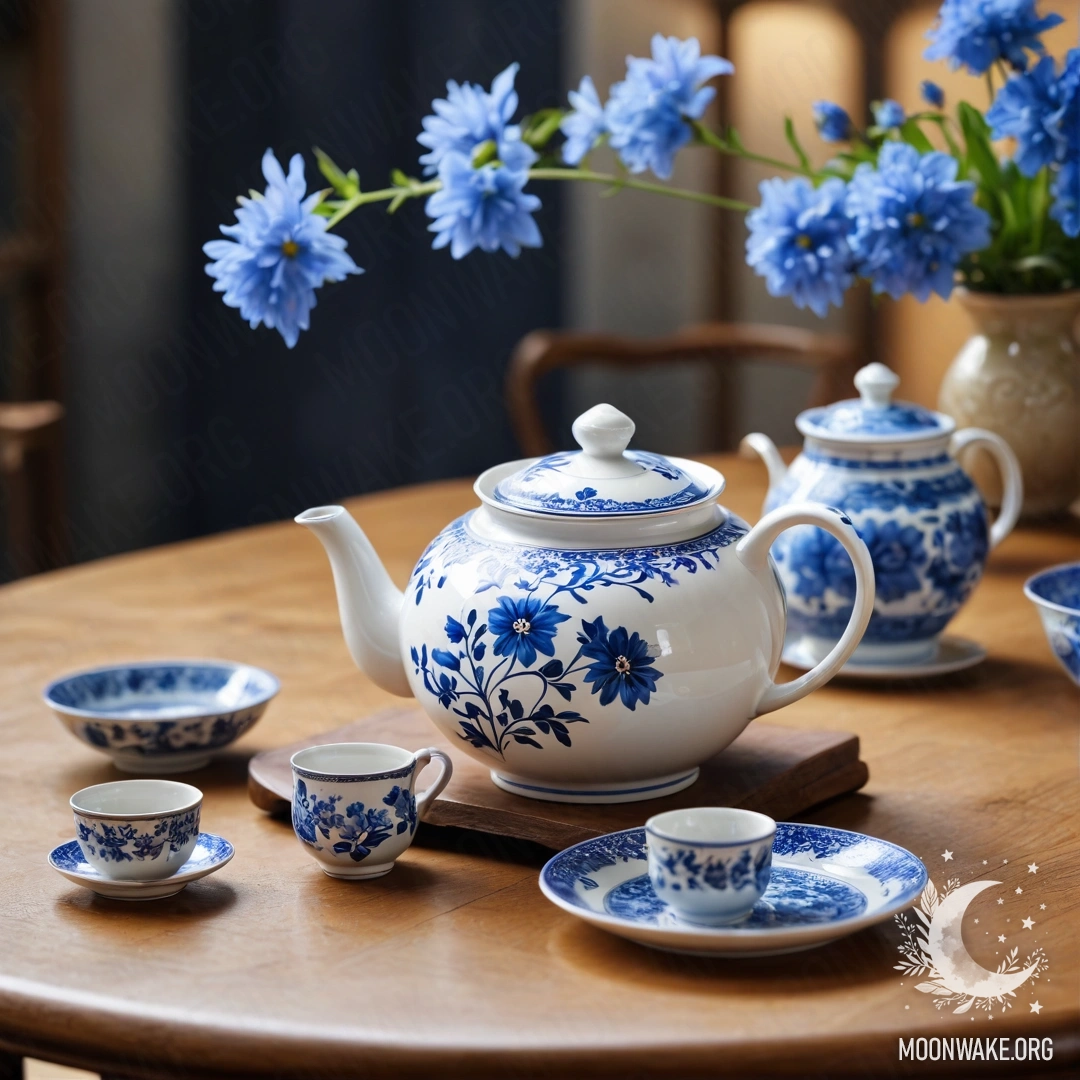 A basket filled with small white flowers on a wooden table in fog.