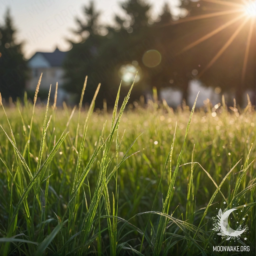 Cozy Field with Bokeh Sky A close-up view of grass in a cozy field against a bokeh sky with lens flares.
