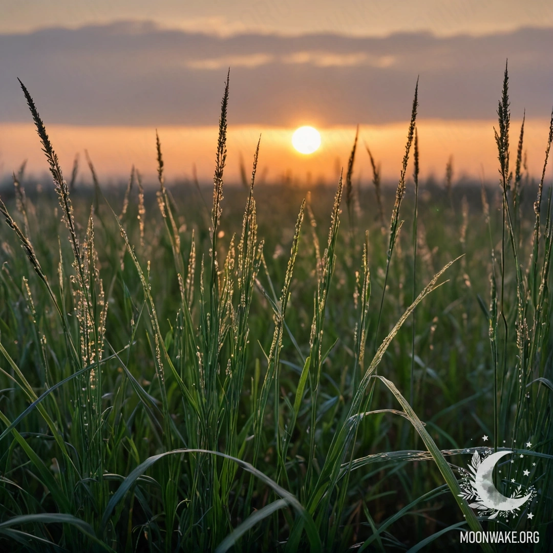 Cozy Bokeh Field at Sunset Close-up of grass in a cozy field, with bokeh lights and fog during sunset.