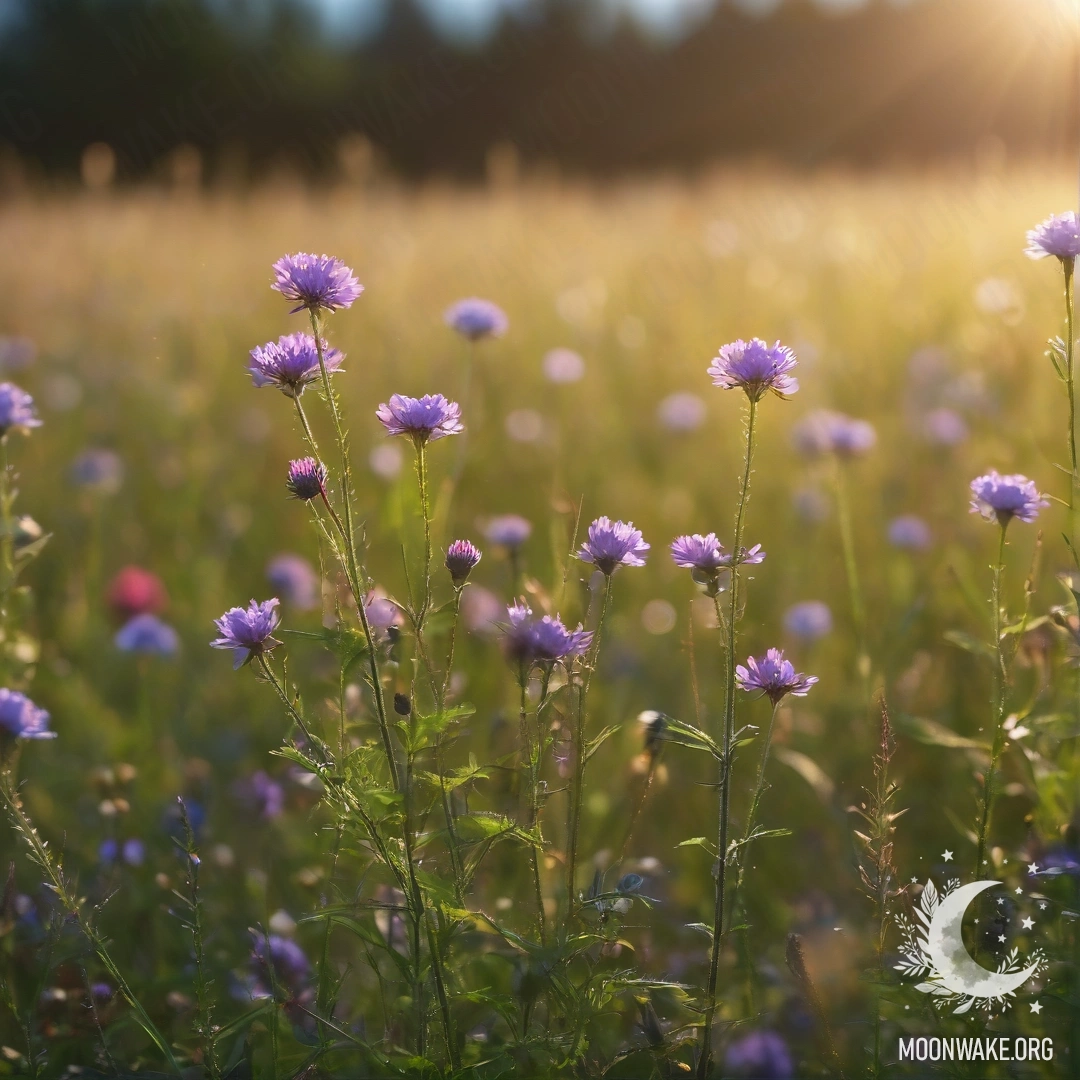 Cozy Field of Flowers with Bokeh Close-up of cozy field flowers with a bokeh background and lens flares.