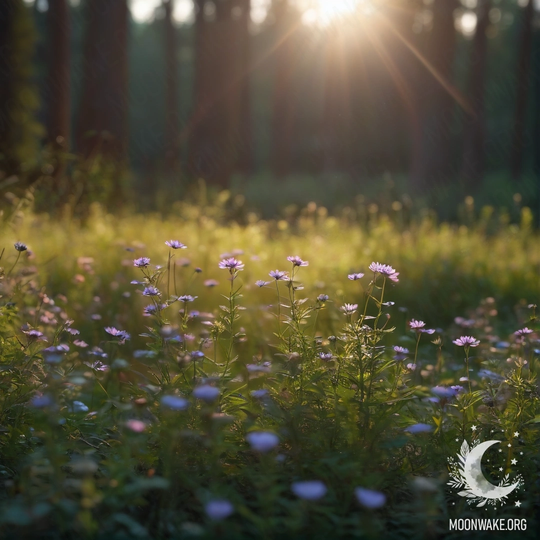 Cozy Field Flowers at Night Close-up of cozy field flowers with a blurred forest background and moonlight.