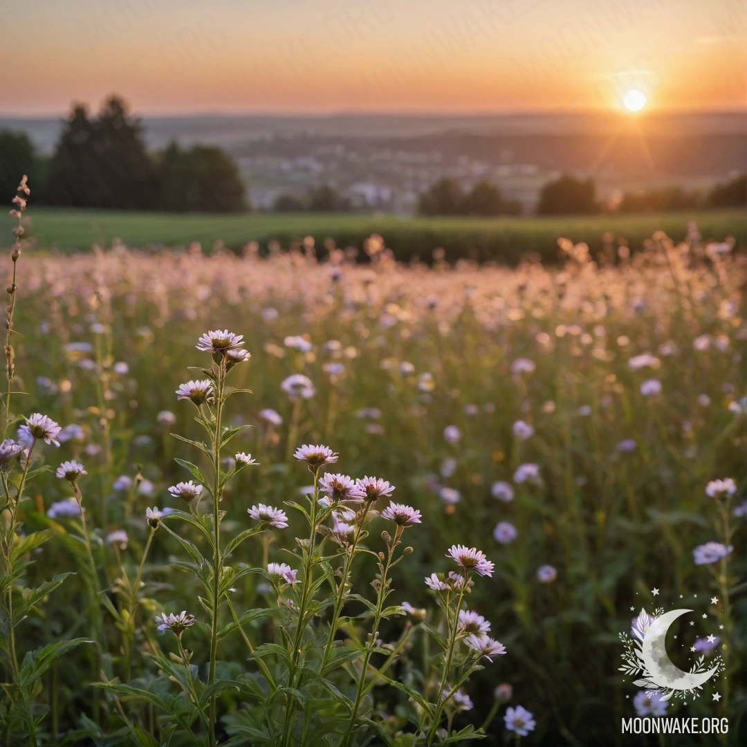 Cozy Field Flowers at Sunset Close-up of cozy field flowers against a bokeh sky at sunset.