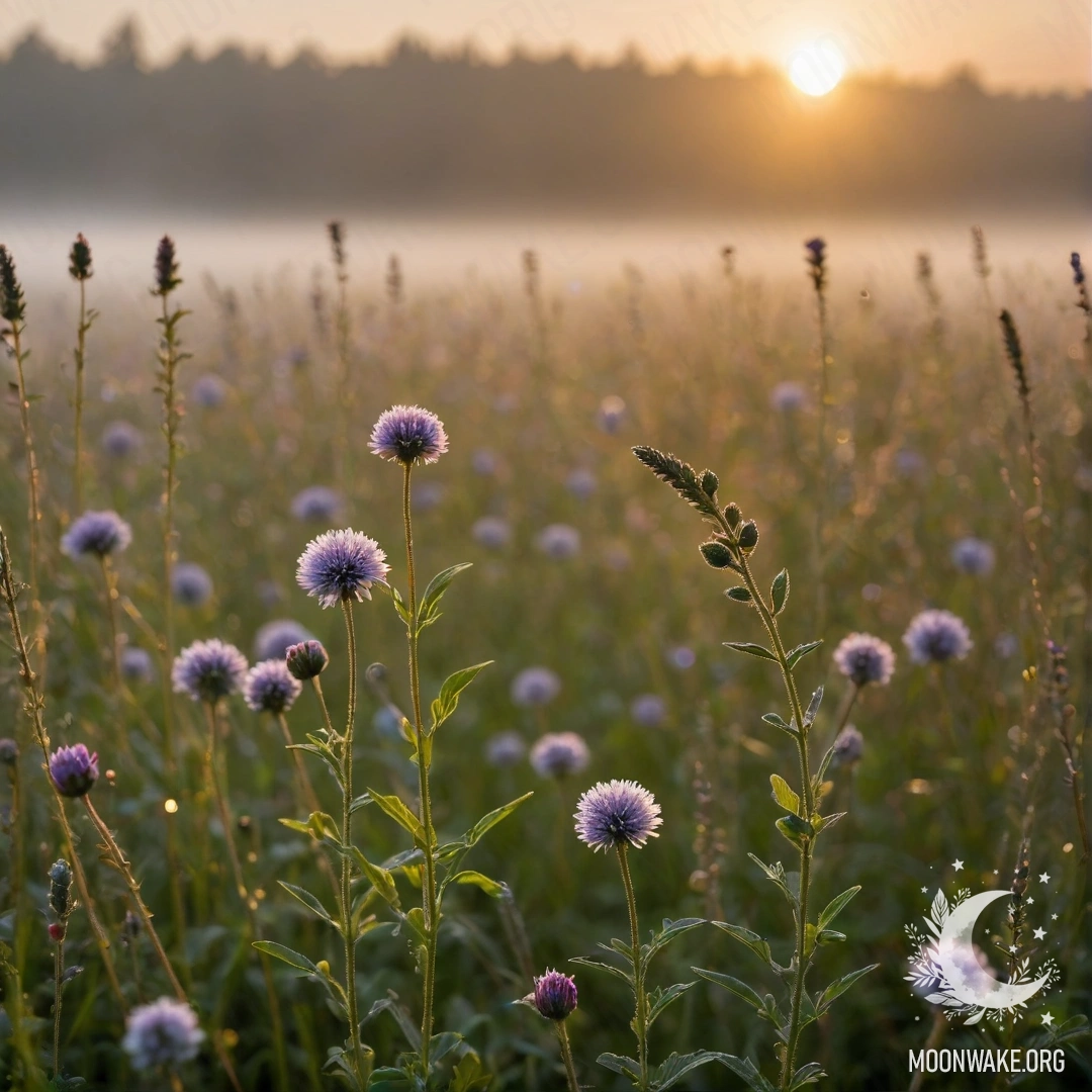 Cozy Field Flowers at Sunset Close-up view of cozy field flowers with bokeh and fog at sunset.