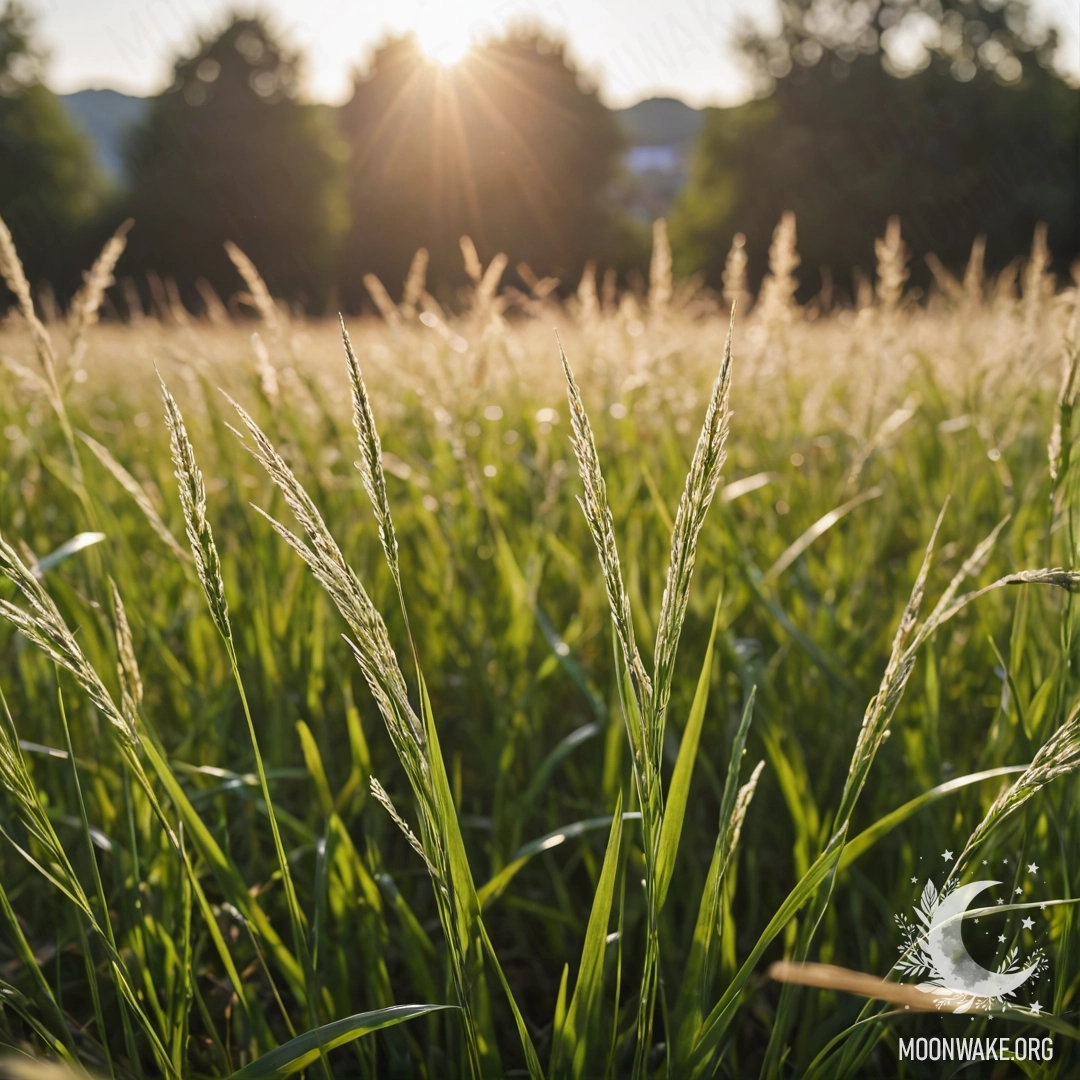 Cozy Field with Grass and Bokeh Sky Close-up of cozy grass in a field against a blurred blue sky.